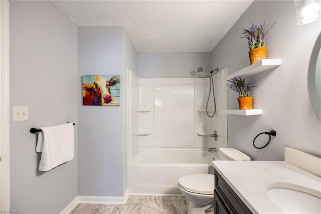 full bathroom with shower / tub combination, vanity, and toilet