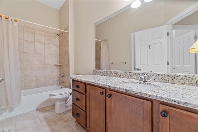 full bathroom with vanity, toilet, tile patterned flooring, and shower / tub combo