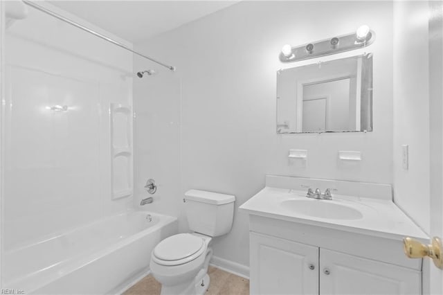 full bathroom featuring vanity, tub / shower combination, and toilet