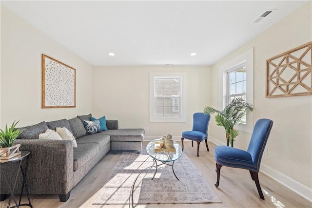 living room featuring light wood-type flooring