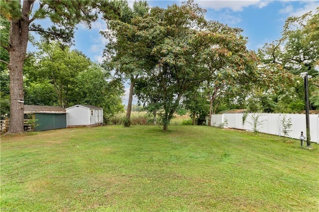 view of yard featuring a storage unit