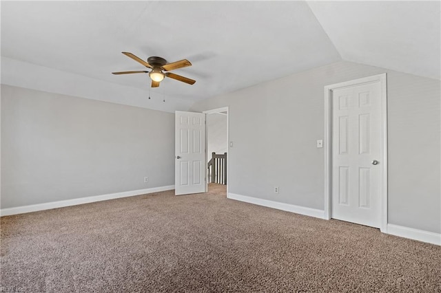 bonus room featuring ceiling fan, lofted ceiling, and carpet floors