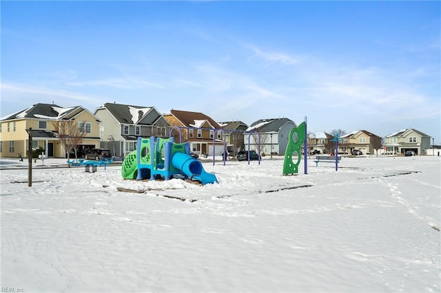 view of snow covered playground