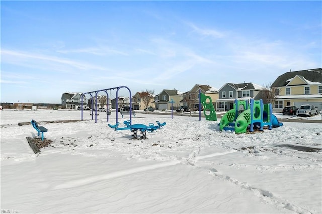 view of snow covered playground