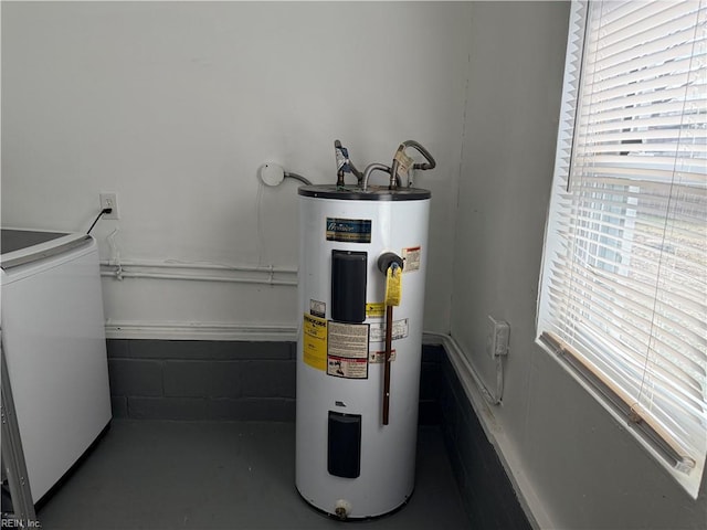 utility room featuring water heater and washer / clothes dryer