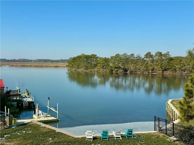 view of dock featuring a water view