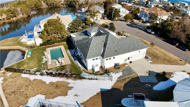 aerial view with a water view