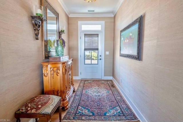 entryway with crown molding