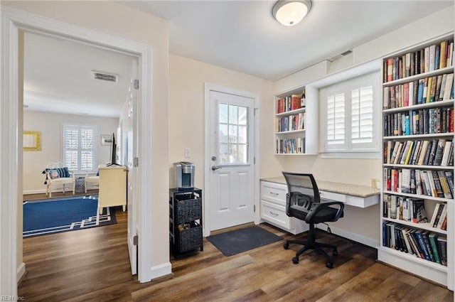 office space featuring dark hardwood / wood-style floors