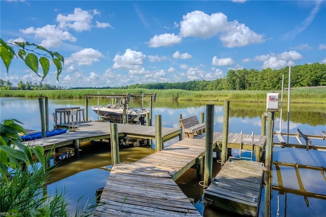 view of dock with a water view