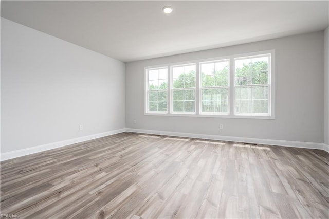 spare room featuring plenty of natural light and light hardwood / wood-style flooring