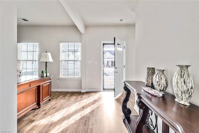 doorway to outside with light hardwood / wood-style floors