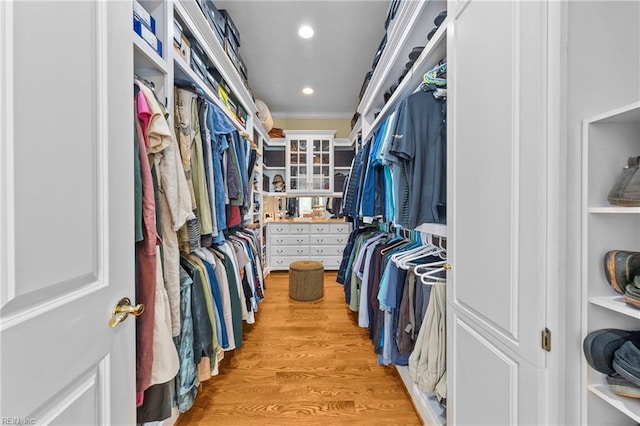 walk in closet with light wood-type flooring