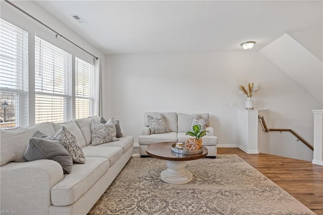 living room with hardwood / wood-style floors