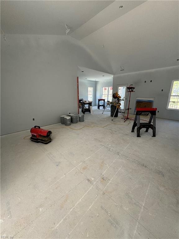 misc room with lofted ceiling and a wealth of natural light