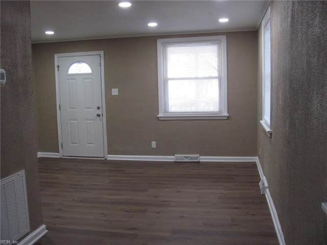 foyer with dark hardwood / wood-style floors