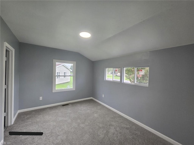 interior space with lofted ceiling and carpet flooring