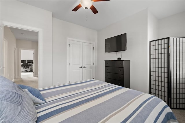 bedroom with a closet and ceiling fan