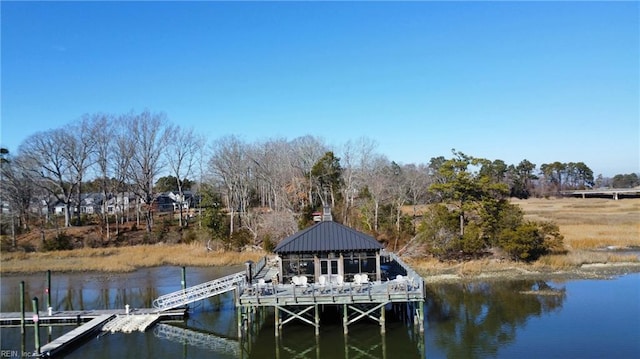 dock area featuring a water view