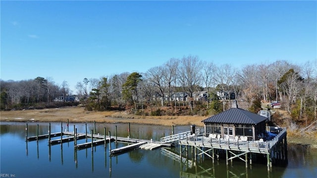 dock area featuring a water view