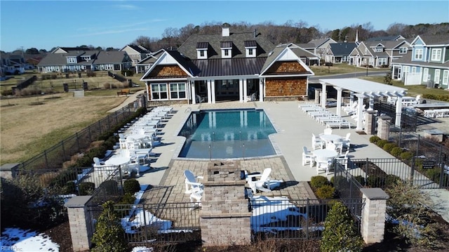 view of pool featuring a pergola and a patio area