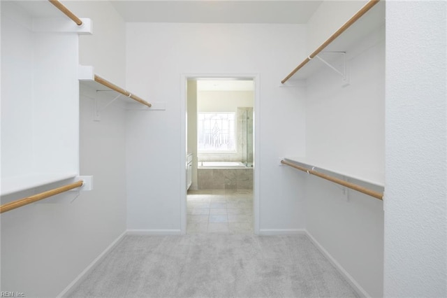 spacious closet with light colored carpet