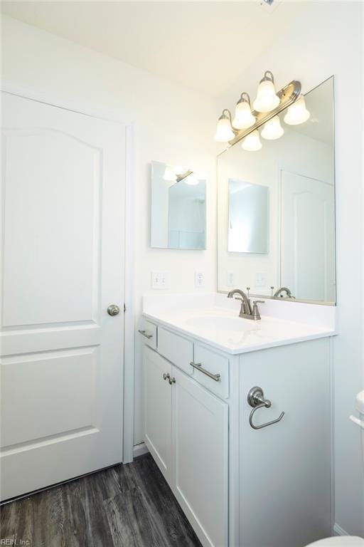 bathroom with vanity and wood-type flooring