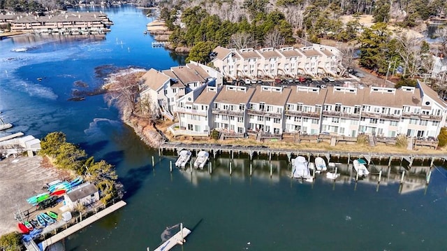 drone / aerial view featuring a water view