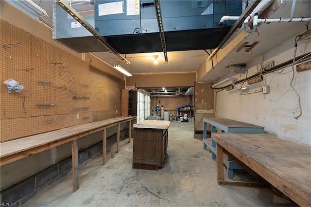 basement featuring a workshop area