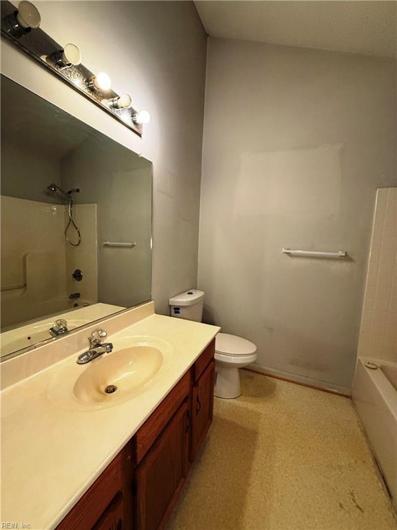 full bathroom with vanity, toilet, and shower / bath combination