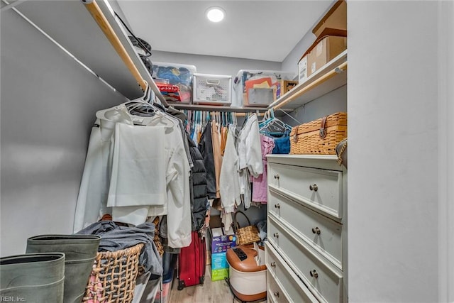 walk in closet featuring hardwood / wood-style flooring