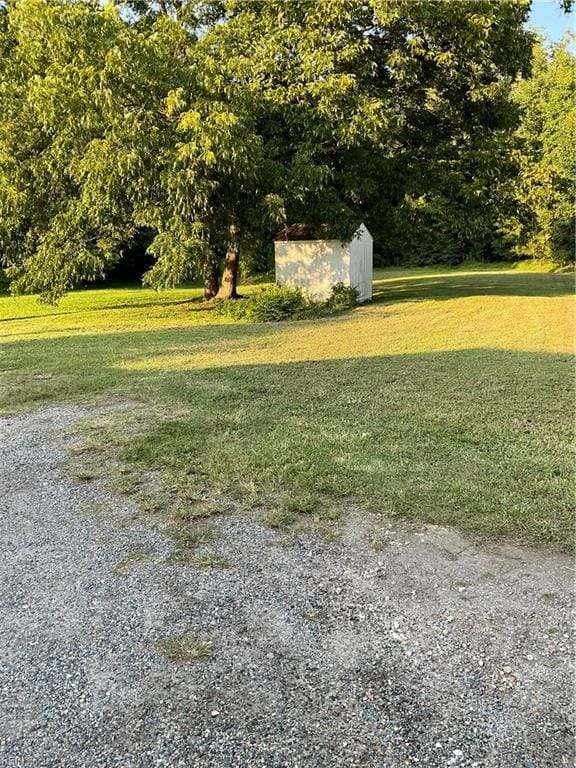 view of yard featuring a shed