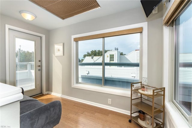 doorway featuring light hardwood / wood-style floors