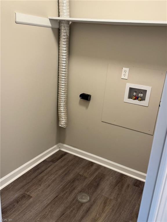 laundry area with hookup for an electric dryer, hookup for a washing machine, and hardwood / wood-style floors