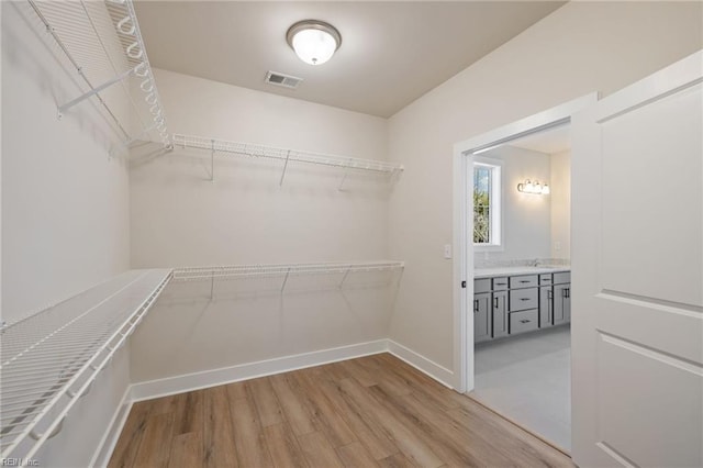 spacious closet with light wood-type flooring