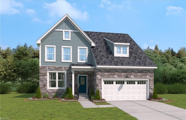 view of front facade featuring a garage and a front lawn