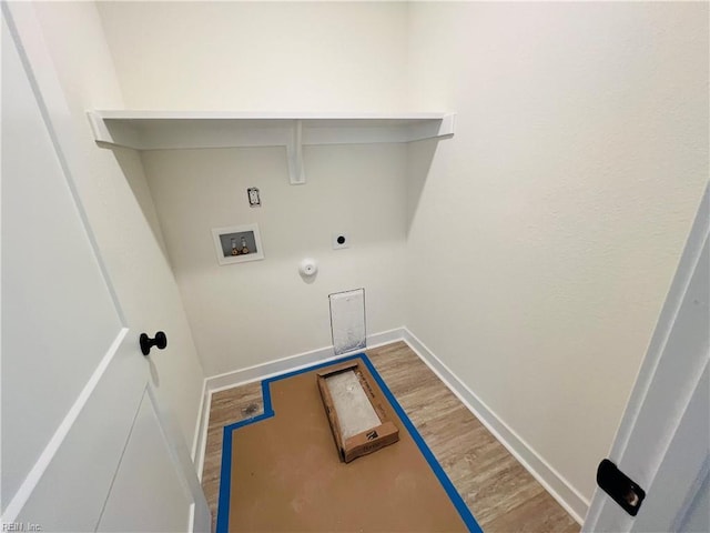 washroom with washer hookup, hookup for a gas dryer, hardwood / wood-style floors, and electric dryer hookup