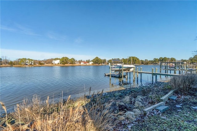 view of dock featuring a water view