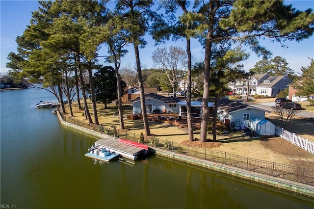 exterior space with a water view