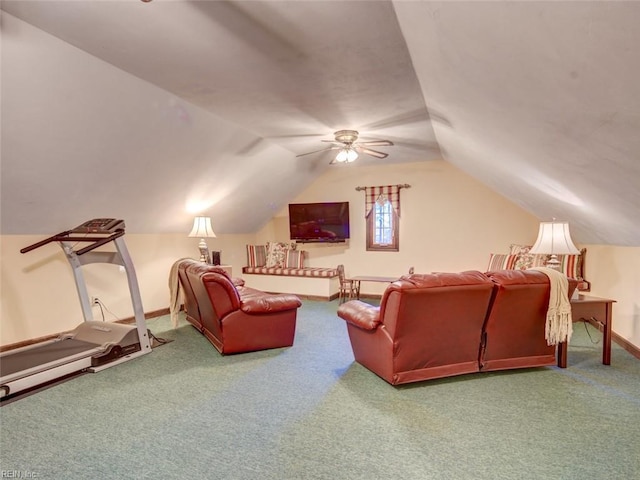 interior space featuring vaulted ceiling and carpet