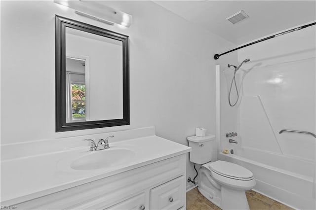 full bathroom with  shower combination, toilet, and vanity