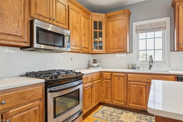 kitchen featuring stainless steel appliances, light hardwood / wood-style floors, and sink