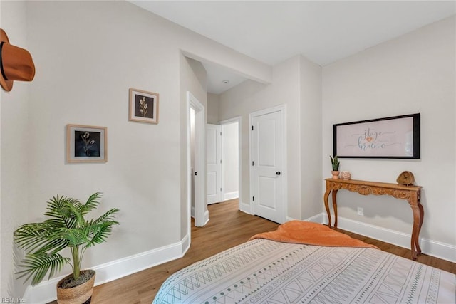 bedroom with hardwood / wood-style flooring