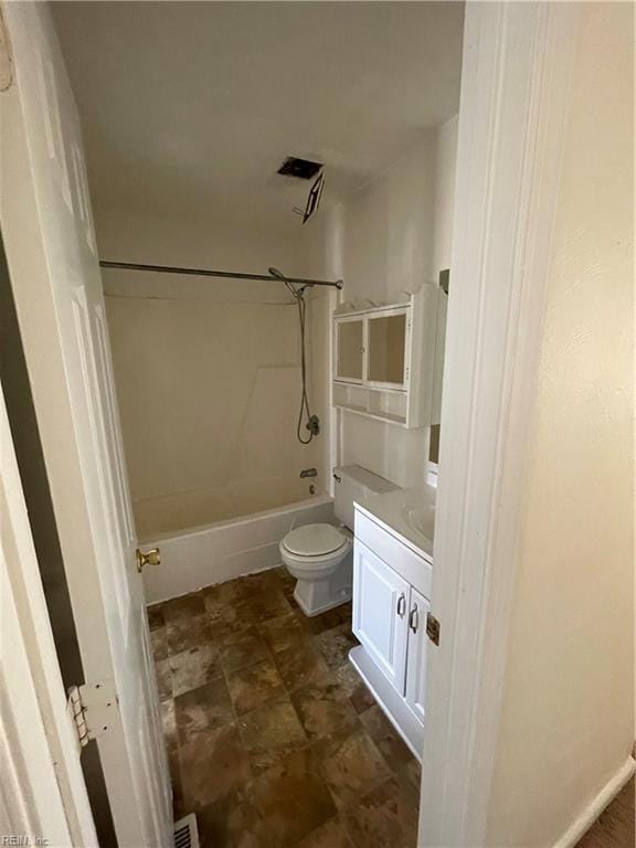 full bathroom featuring shower / bathtub combination, vanity, and toilet