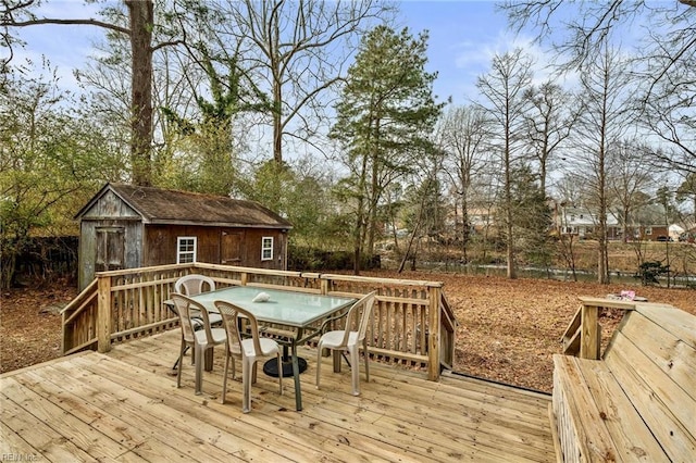 wooden deck with a storage unit