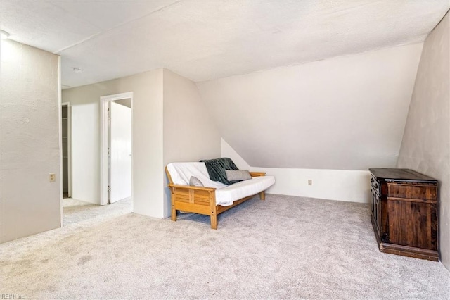 living area with light colored carpet and lofted ceiling