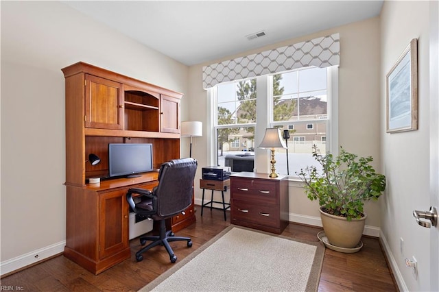 office area featuring dark wood-type flooring