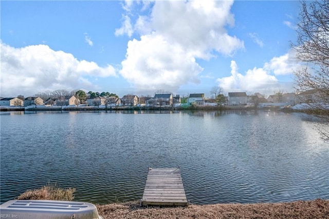 property view of water with a dock