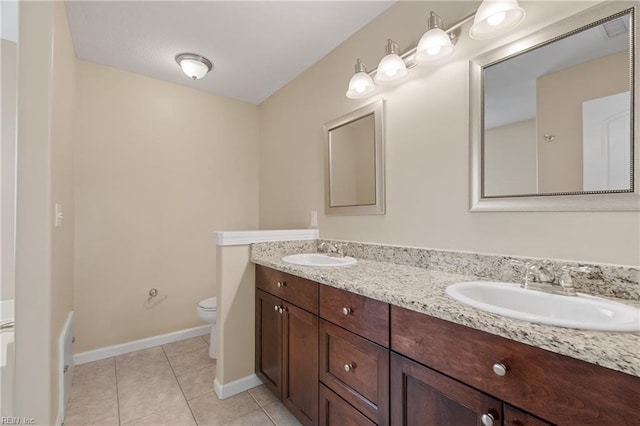 bathroom featuring vanity, toilet, and tile patterned flooring