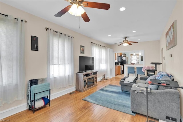 living room with light wood-type flooring